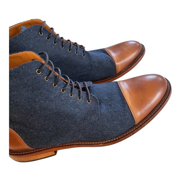 Taft Mens Cap Toe Lace Up Boots Denim Blue Leather Ankle Dress Boots - Picture 9 of 15